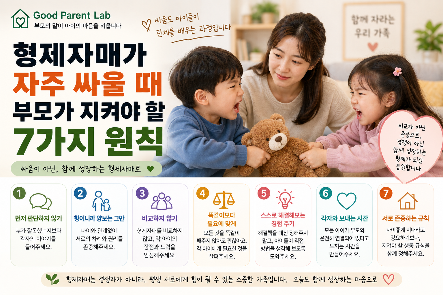 형제자매가 자주 싸울 때 부모가 지켜야 할 7가지 원칙